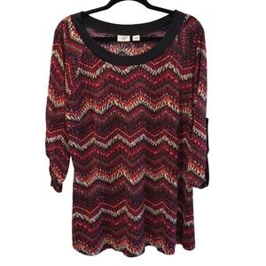 Cato Woman Plus Size 14/16W Tunic Top Chevron Zig Zag 3/4‎ Roll Tab Sleeve Scoop